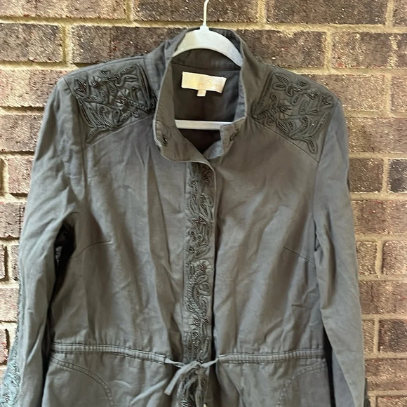 LOVE SAM Olive Green snap front jacket drawstring waist 100% cotton size medium - Picture 2 of 14